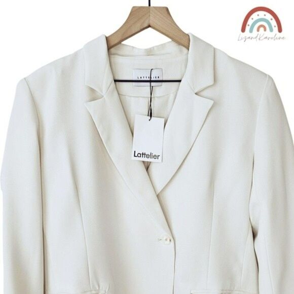 New! Lattelier Single Breasted Longline Midi Suit Jacket Ivory Cream Blazer - Picture 7 of 14